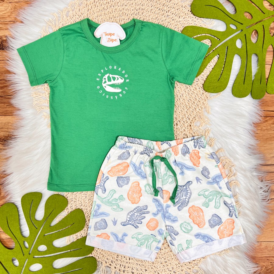 Conj. Camiseta Explorador Jurássico e Bermuda - Verde